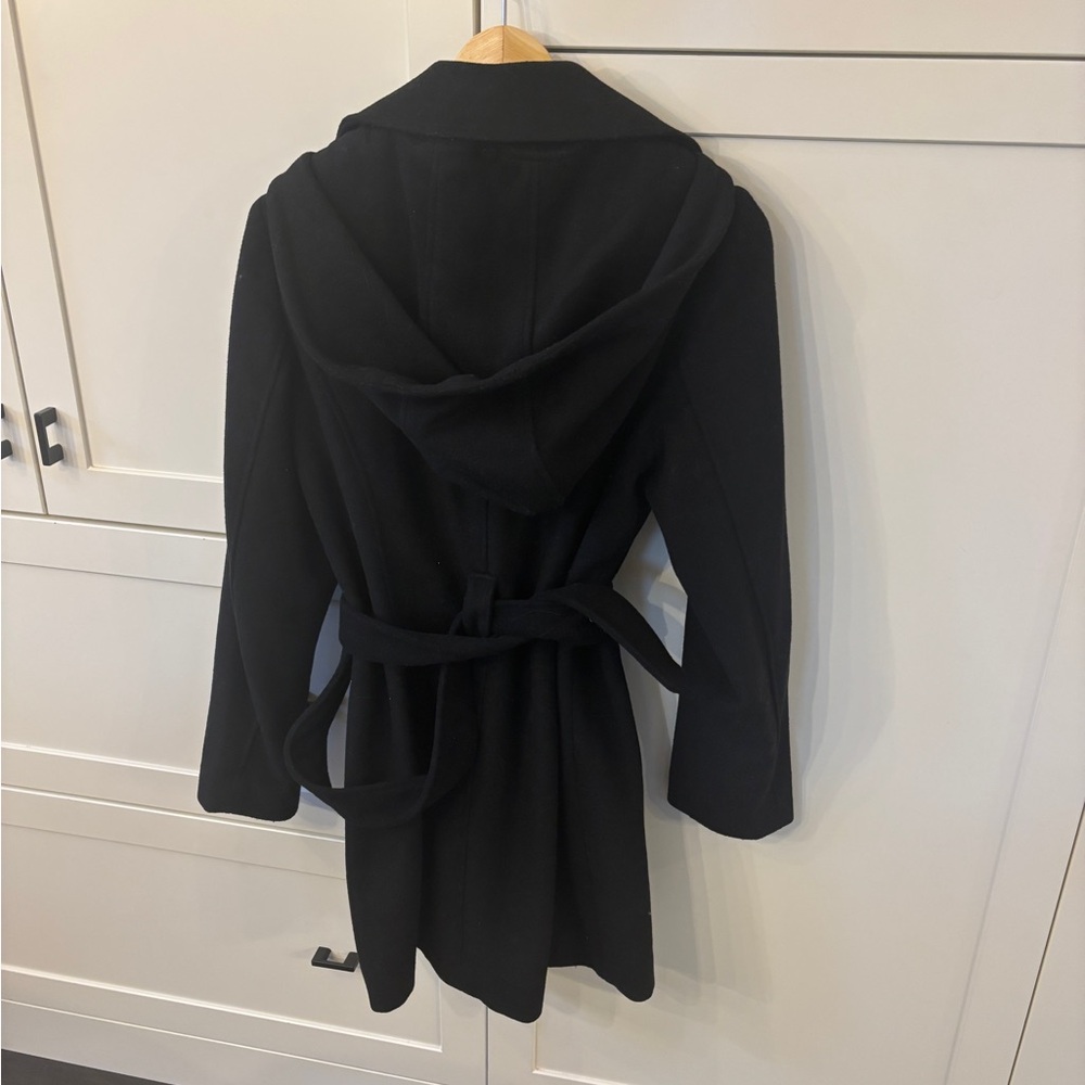 Michael Kors Black Belted Wool-Blend Trench Coat with Gold Hardware - Picture 3 of 3